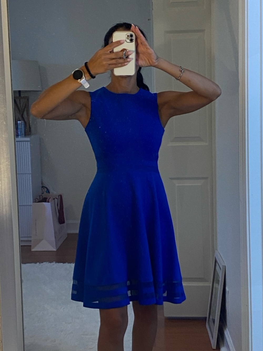 Calvin Klein Sleeveless Royal Blue A-Line Dress